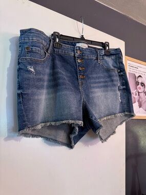 Torrid Blue Distressed Button-Fly Denim Shorts